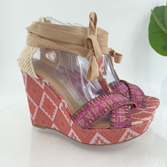 Theodora & Callum Stuart Weitzman Platform Espadrille Wedge Sandal Pink Size 10 - Picture 2 of 16